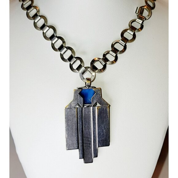 Silver Blue Steer Stone Fashion Necklace Artisan Look Statement Jewelry CT201 - Picture 4 of 12